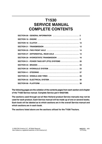 New Holland T1530 Tractor Service Repair Manual 84227369