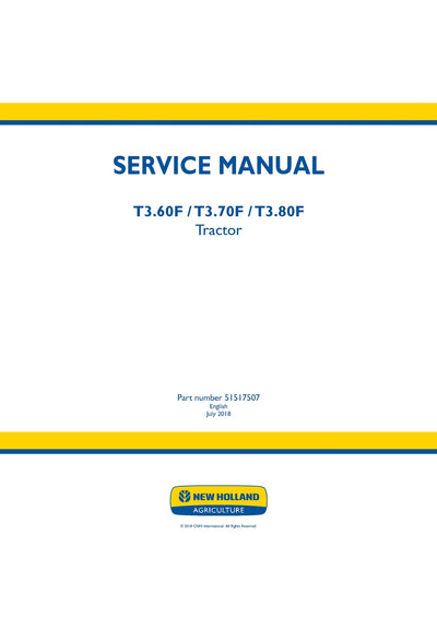 New Holland T3.60F T3.70F T3.80F Tractor Service Repair Manual 51517507