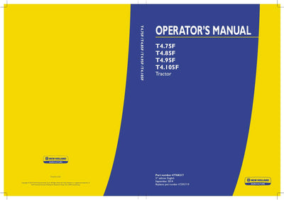 New Holland T4.75F T4.85F T4.95F T4.105F Tractor Operator's Manual 47768217