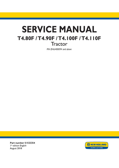 New Holland T4.80F T4.90F T4.100F T4.110F Tractor Service Repair Manual 51523354
