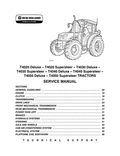 New Holland T4020 T4030 T4040 T4050 Standard Tractor Service Repair Manual 87666787B