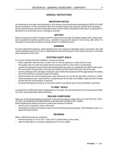 New Holland T4040 T4050 Tractor Service Repair Manual 87744428A