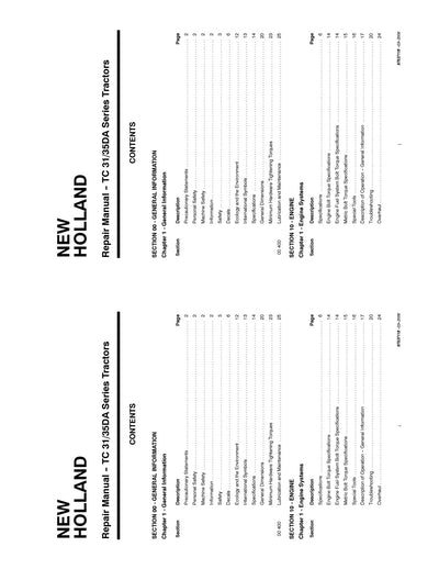 New Holland TC31DA TC34DA TC35DA Tractor Service Repair Manual 87537118