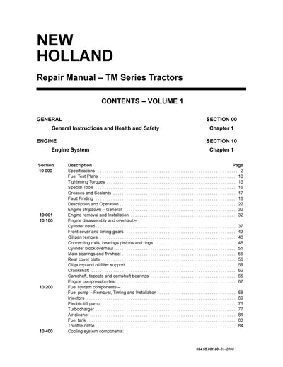 New Holland TM115 Tractor Service Repair Manual 6045506100
