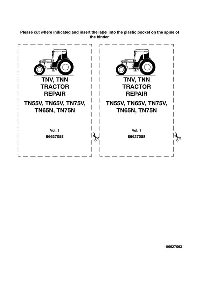 New Holland TN55V TN65V TN75V TN65N TN75N Tractor Service Repair Manual 86627058
