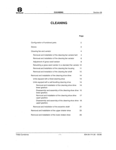 New Holland TX60 Series Combine Service Repair Manual 6046411100