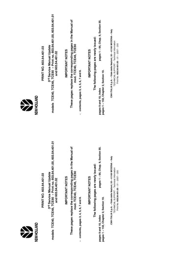New Holland Tractor TCE40 TCE45 TCE50 Brochure Service Repair Manual 6035440103