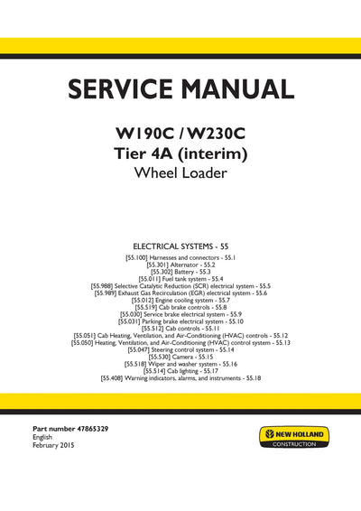 New Holland W190C, W230C Tier 4A (interim) Wheel Loader Service Repair Manual 47865329