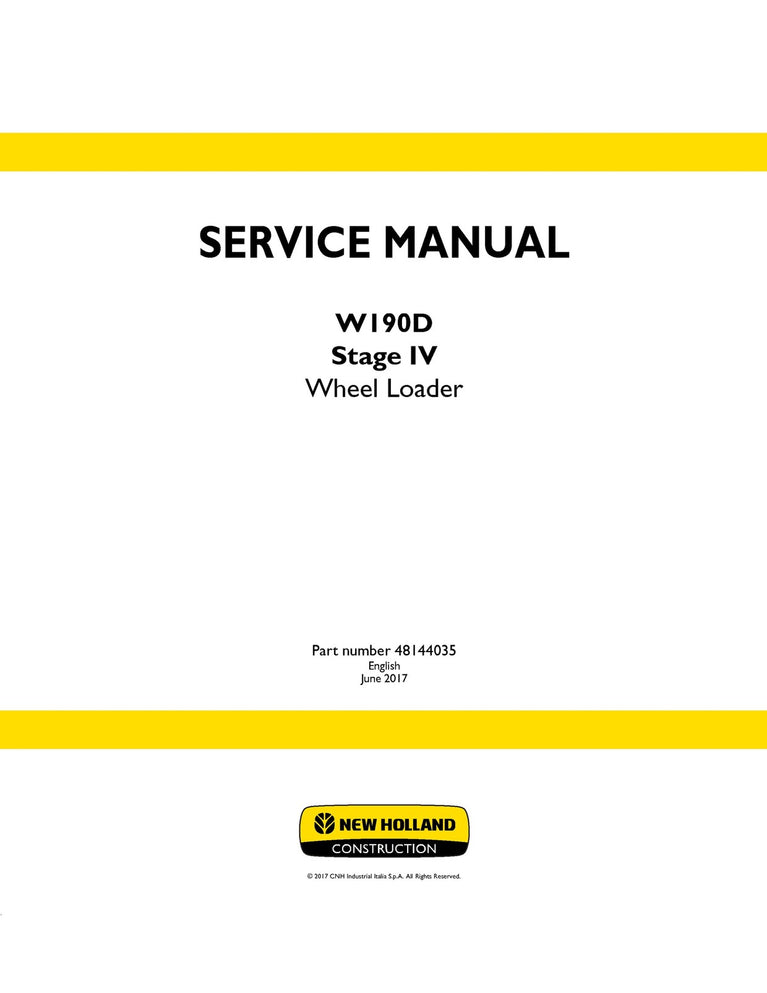 New Holland W190D Stage IV Wheel Loader Service Repair Manual 48144035