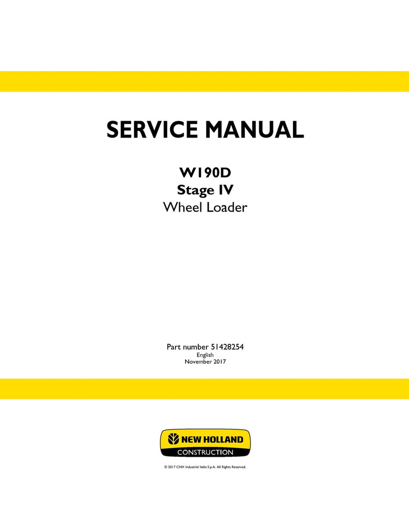 New Holland W190D Stage IV Wheel Loader Service Repair Manual 51428254