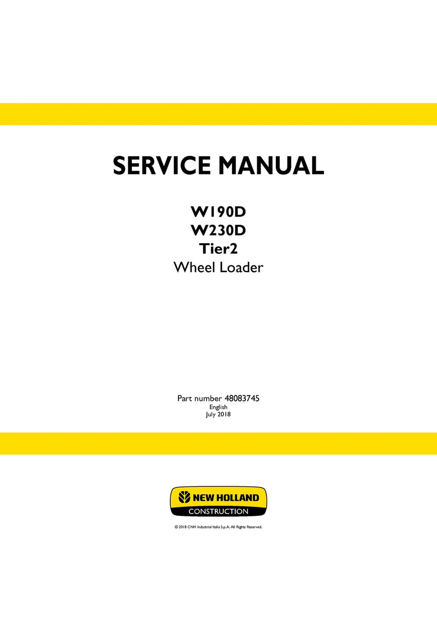 New Holland W190D W230D Tier2 Wheel Loader Service Repair Manual 48083745