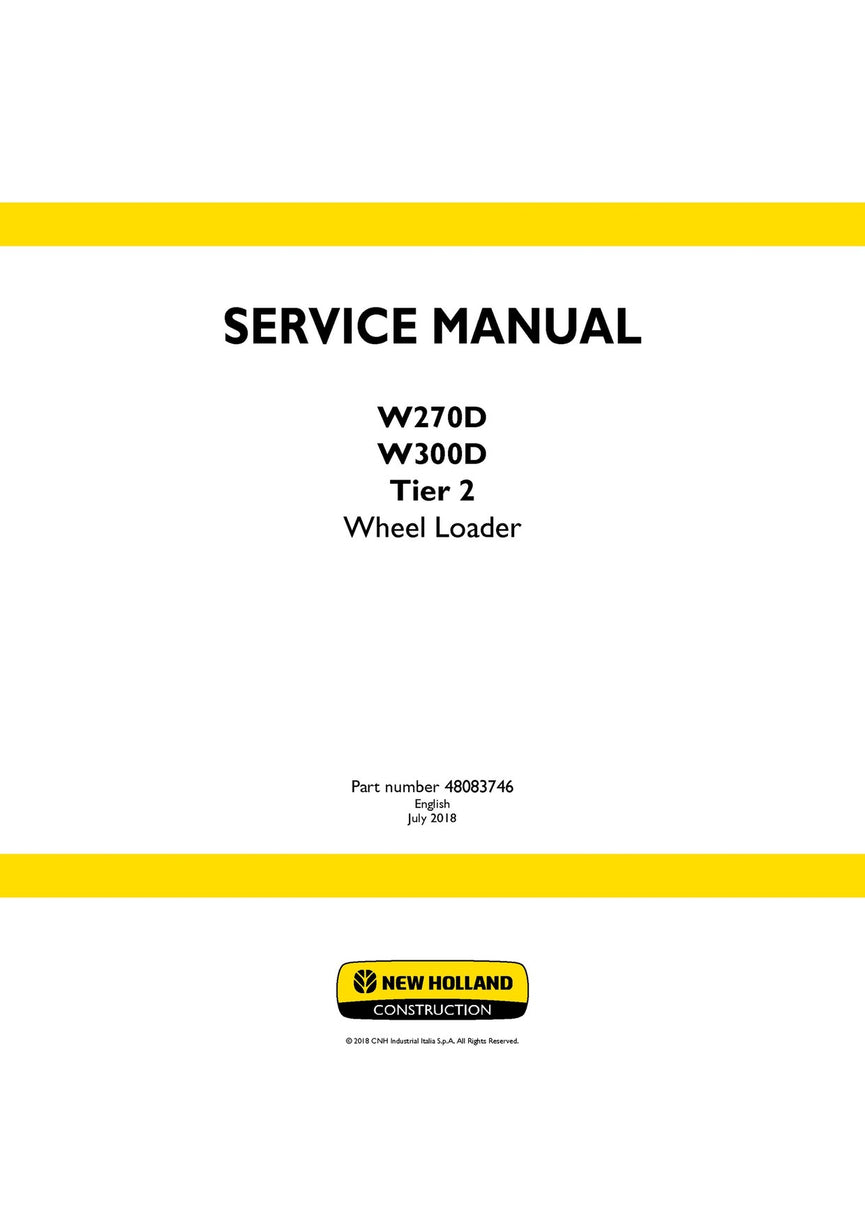 New Holland W270D W300D Tier 2 Wheel Loader Service Repair Manual 48083746