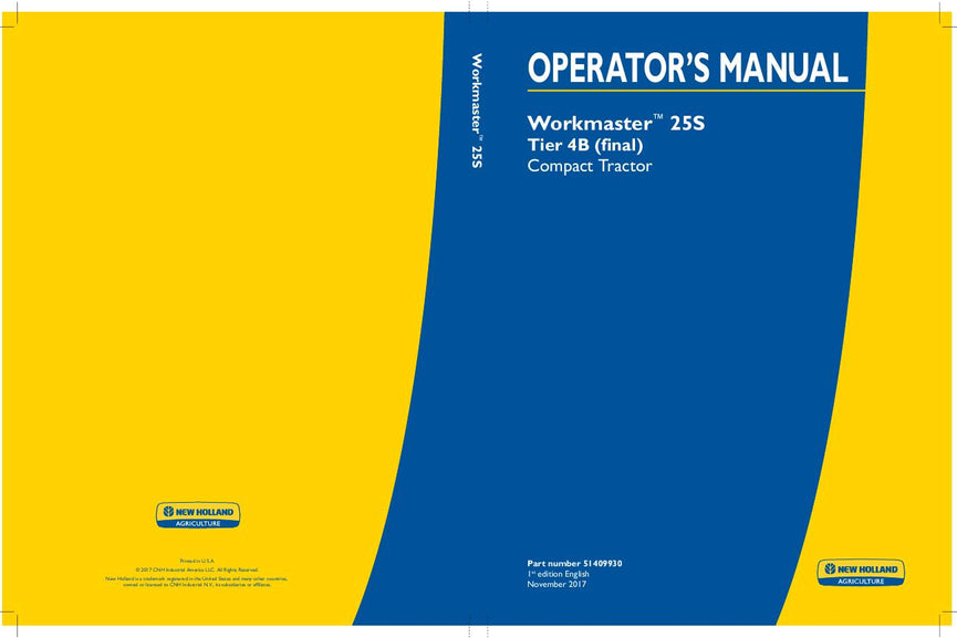 New Holland Workmaster 25S Tier 4B (final) Compact Tractor Operator's Manual 51409930