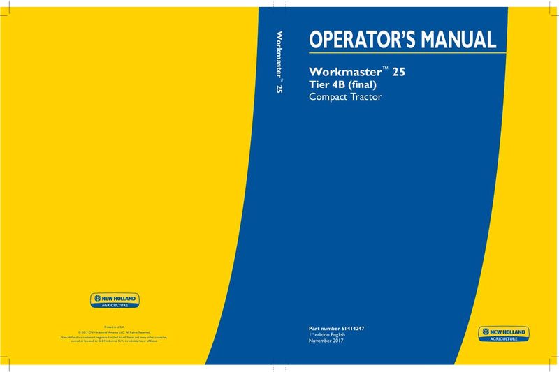 New Holland Workmaster 25 Tier 4B (final) Compact Tractor Operator's Manual 51414247 New Holland Workmaster 25 Tier 4B (final) Compact Tractor Operator's Manual 51414247