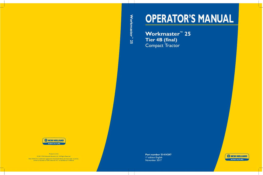 New Holland Workmaster 25 Tier 4B (final) Compact Tractor Operator's Manual 51414247