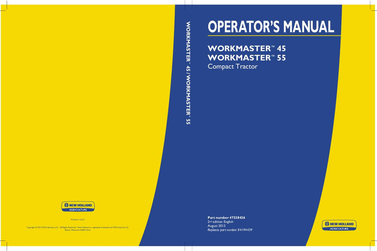 New Holland Workmaster 45 Workmaster 55 Compact Tractor Operator's Manual 47538436