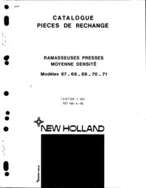 New Holland Model 67-71 Tractor Parts Catalog Manual
