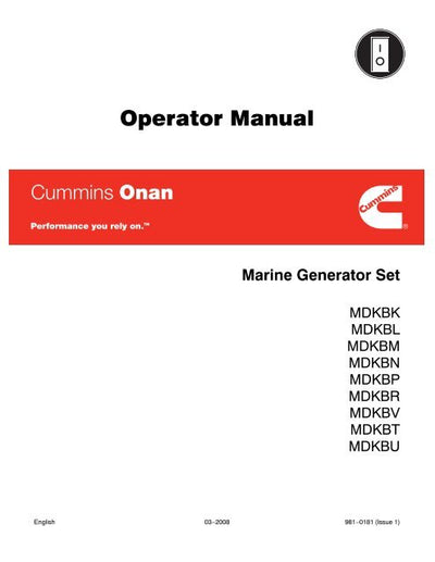 ONAN MDKBM MARINE GENERATOR SET OPERATOR MANUAL