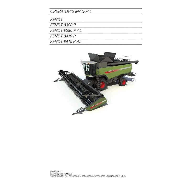 Fendt 8380, 8410 Combine Harvester Operator's Manual