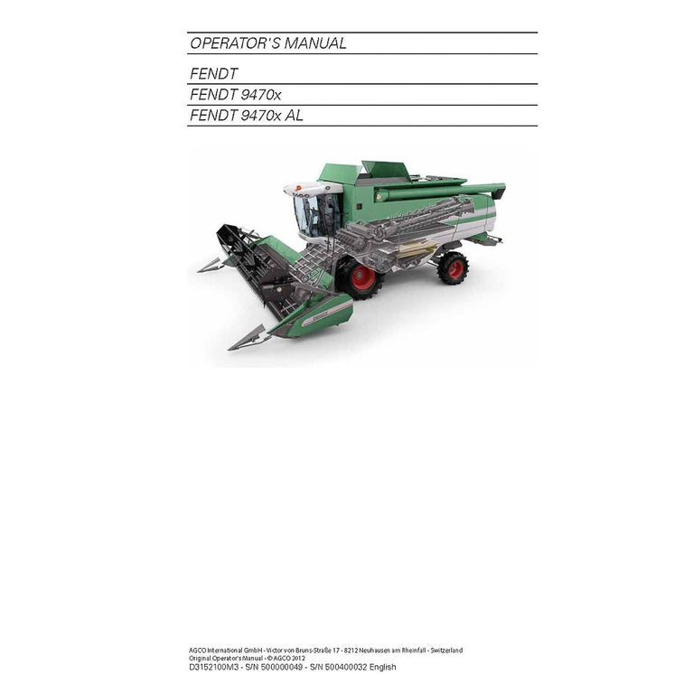 Fendt 9470 Combine Harvester Operator's Manual