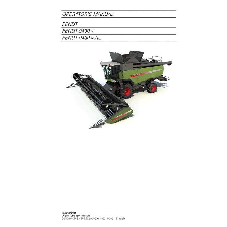 Fendt 9490 Combine Harvester Operator's Manual