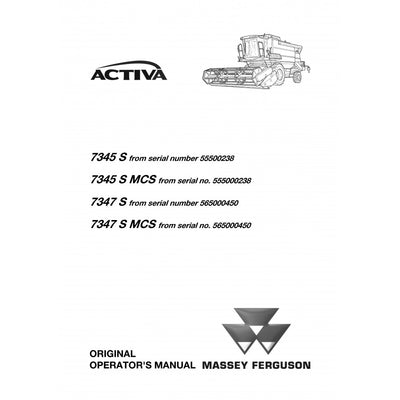 Massey Ferguson MF 7345 S, 7347 S Combine Harvester Operator's Manual