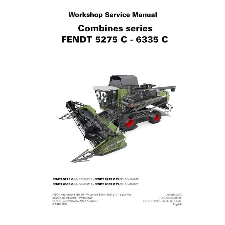 Fendt 5275 C, 6335 C Combine Harvester Service Repair Manual