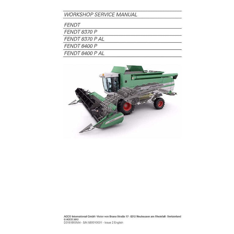 Fendt 8370, 8400 Combine Harvester Service Repair Manual