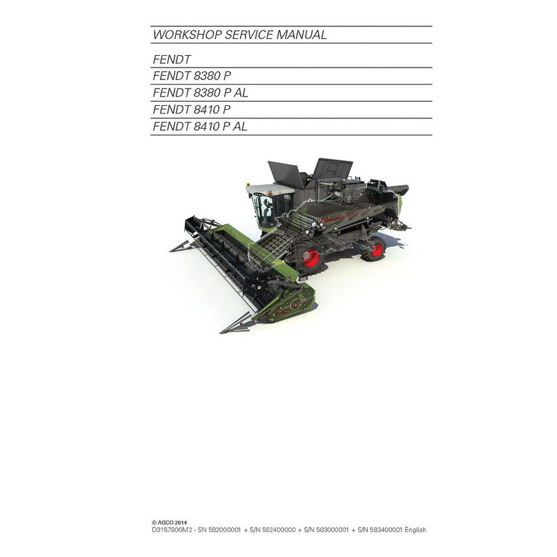 Fendt 8380, 8410 Combine Harvester Service Repair Manual