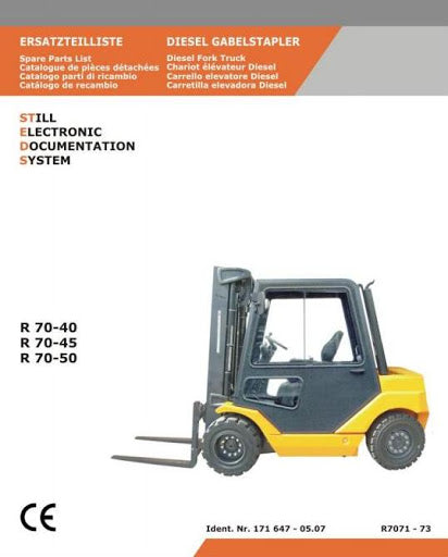 Still R70-40, R70-45, R70-50 Diesel Forklift Truck Series R7071, R7072, R7073 Spare Parts Manual