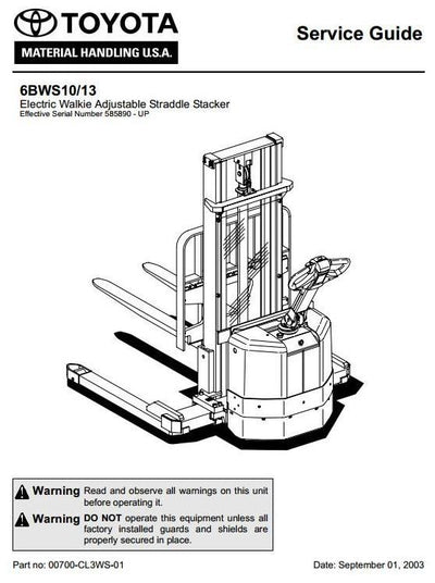 Toyota 6BWS10, 6BWS13 (SN.585890-up) Electric Walkie Stacker Workshop Service Repair Manual (CL3WS-01)