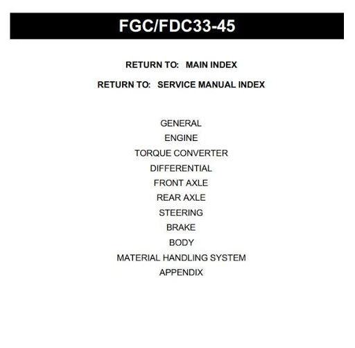 Toyota FDC33, FGC33, FDC35, FGC35, FDC40, FGC40, FDC45, FGC45 Forklift Truck Service Repair Manual