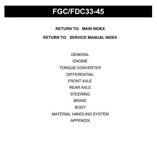 Toyota FDC33, FGC33, FDC35, FGC35, FDC40, FGC40, FDC45, FGC45 Forklift Truck Service Repair Manual