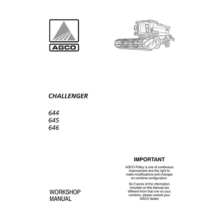 Challenger 644, 645, 646 Combine Harvester Workshop Service Repair Manual