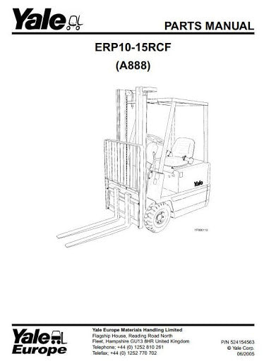 Yale ERP10RCF ERP12RCF ERP15RCF Electric Forklift Truck A888 Series Parts Manual (Europe)
