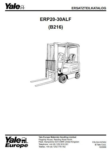 Yale ERP20ALF, ERP25ALF, ERP30ALF Electric Forklift Truck B216 Series Parts Manual (Europe)