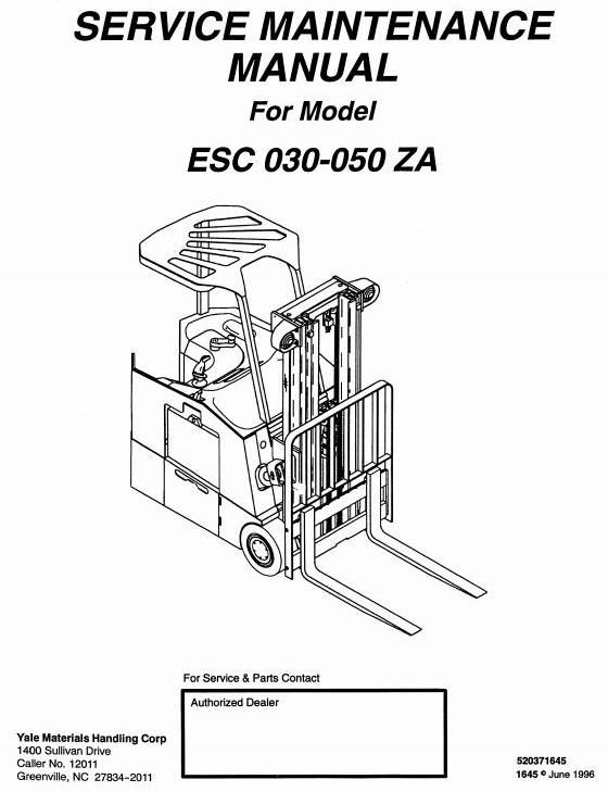 Yale ESC030ZA, ESC035ZA, ESC040ZA, ESC050ZA Electric Forklift Truck Workshop Service Maintenance Manual