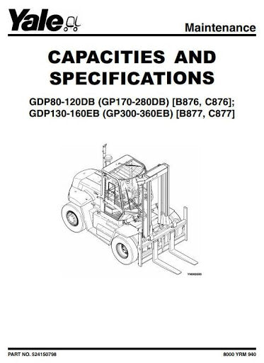 Yale GDP130EB, GDP140EB, GDP160EB Diesel ForkLift Truck B877 Series Workshop Service Repair Manual (Europe)