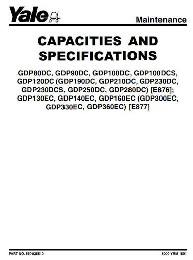 Yale GDP130EC, GDP140EC, GDP160EC Diesel Forklift Truck E877 Series Service Repair Manual (Europe)