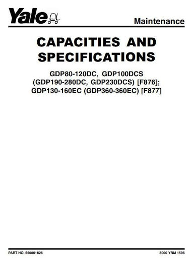 Yale GDP190DC, GDP210DC, GDP230DC, GDP250DC, GDP280DC Diesel Forklift Truck F876 Series Service Repair Manual