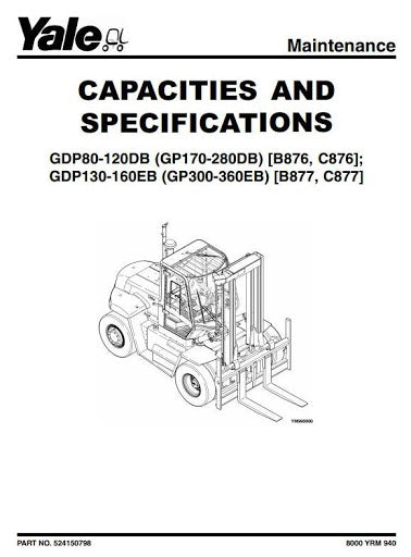 Yale GDP80DB, GDP90DB, GDP100DB, GDP120DB Diesel ForkLift Truck B876 Series Workshop Service Repair Manual