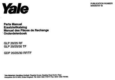 Yale GDP, GLP, 20RF, 20TF, 25RF, 25TF, 30RF, 30TF Forklift Truck E177 Series Spare Parts Manual (Europe)