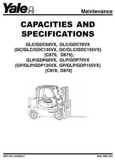 Yale GDP, GLP, GP135VX, GDP, GLP, GP155VX Diesel LPG USA Forklift Truck C878 Series Service Repair Manual