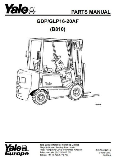 Yale GLP16AF, GLP20AF, GDP16AF, GDP20AF, GLP16BF Forklift Truck A810 Series Parts Manual (Europe)