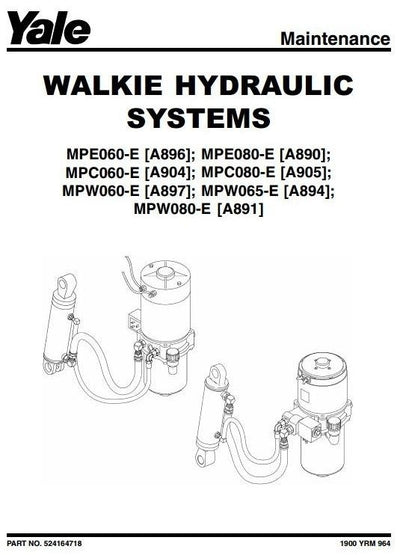Yale MPE060E, 080E, MPW060E, 065E, 080E Pallet Trucks A890, A891, A894, A896, A897 Series Service Repair Manual