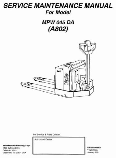 Yale MPW045DA Pallet Stacker A802 Series Workshop Service Maintenance Manual