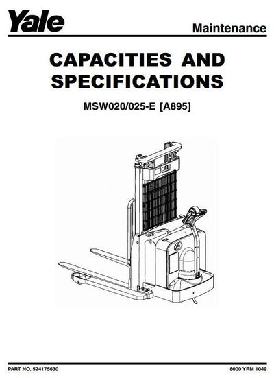 Yale MSW020-E, MSW025-E Pallet Truck A895 Series Workshop Service Maintenance Manual