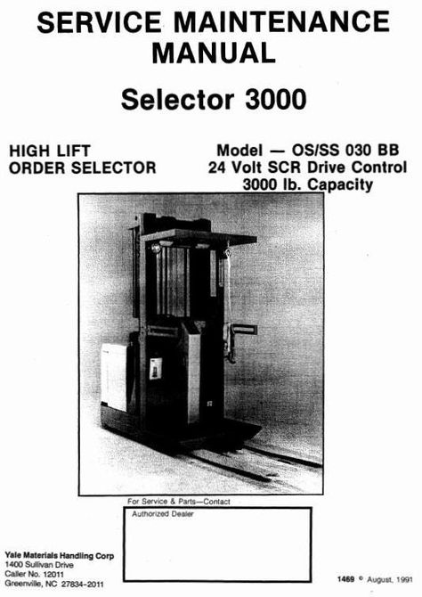 Yale OS030BB, SS030BB High Lift Order Selector Workshop Service Maintenance Manual