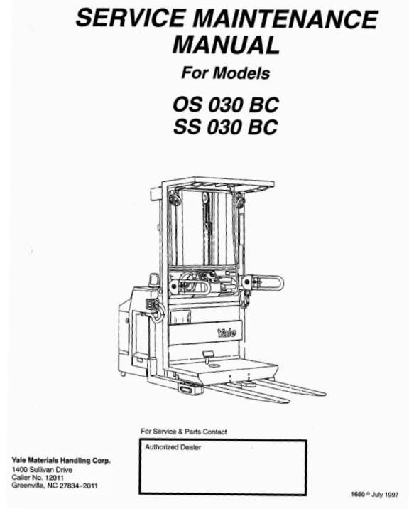 Yale OS030BC, SS030BC Order Selector Workshop Service Repair Manual