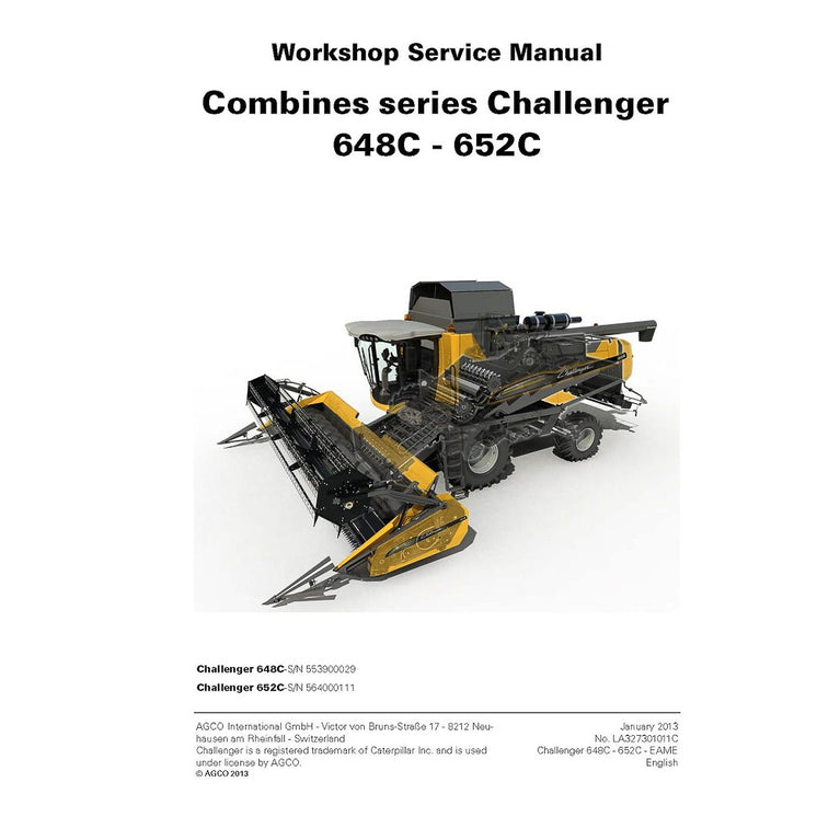 Challenger 648C, 652C Combine Harvester Service Repair Manual